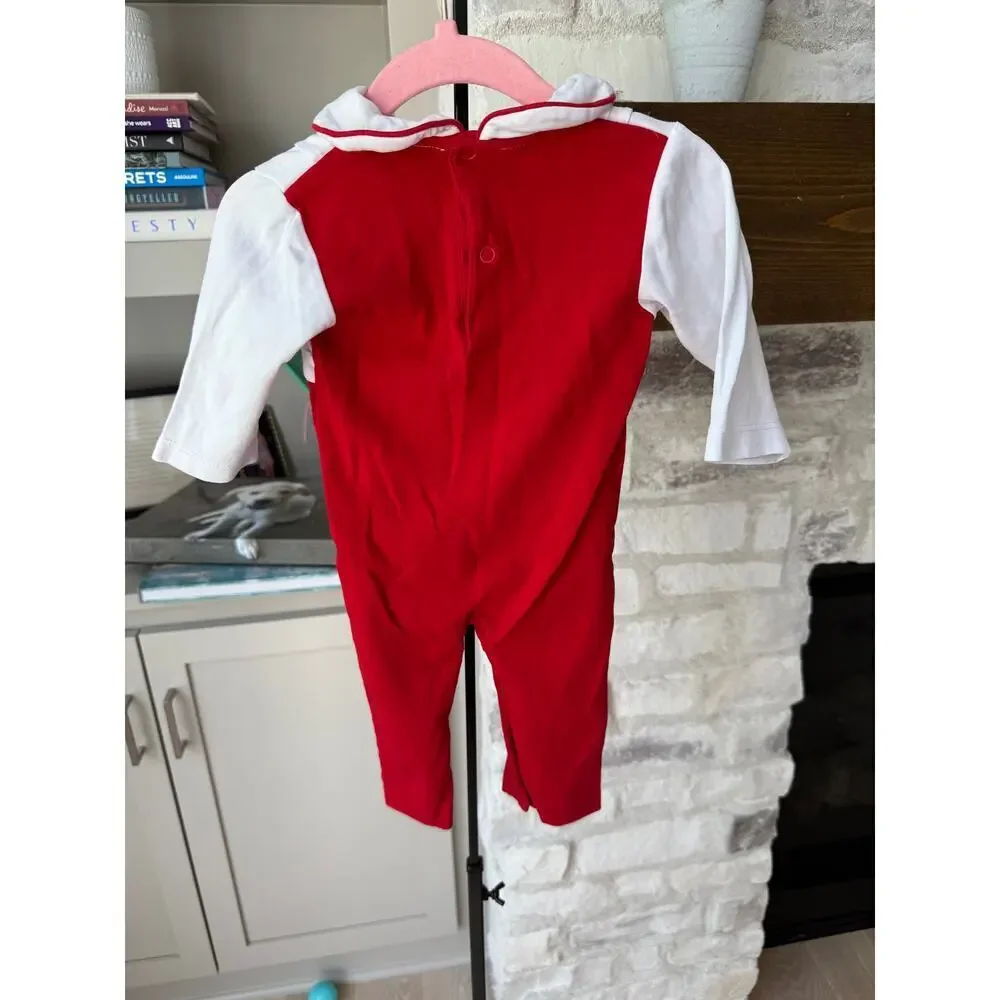 Baby Loren Baby Santa Claus Hand Embroidered Pima Romper 6-9 M